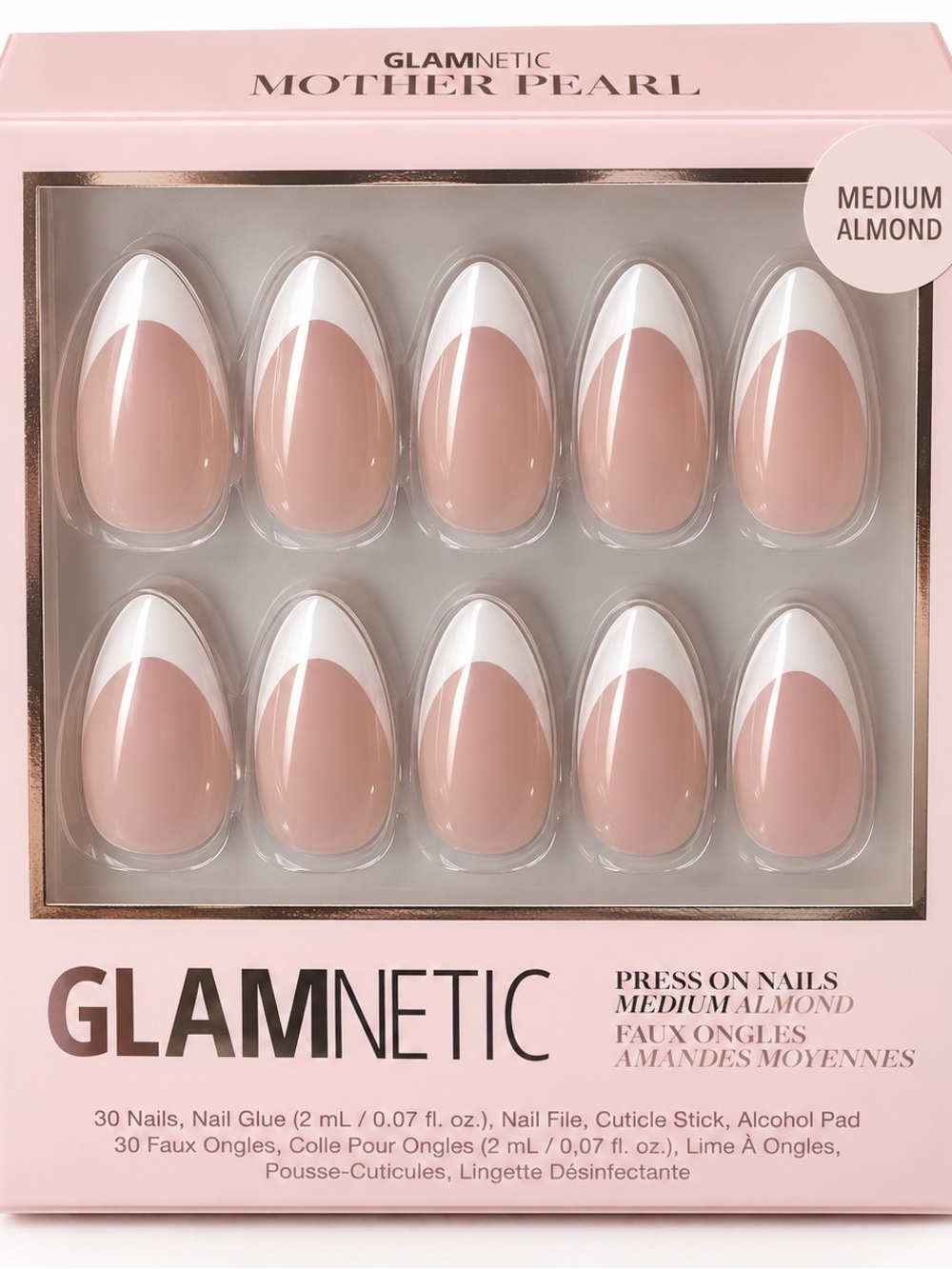 Glamnetic Medium Almond Mother Pearl French Press-On Nails — Nude Pink